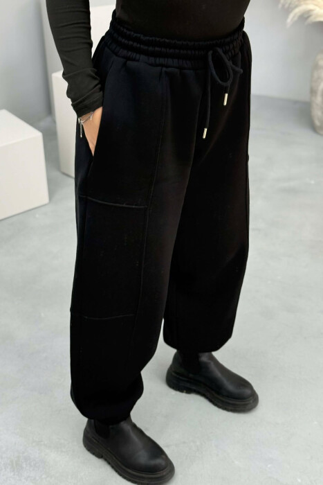 ONE COLOR FLUFFY SIMPLE WOMEN JOGGERS BLACK/ E ZEZE - 3