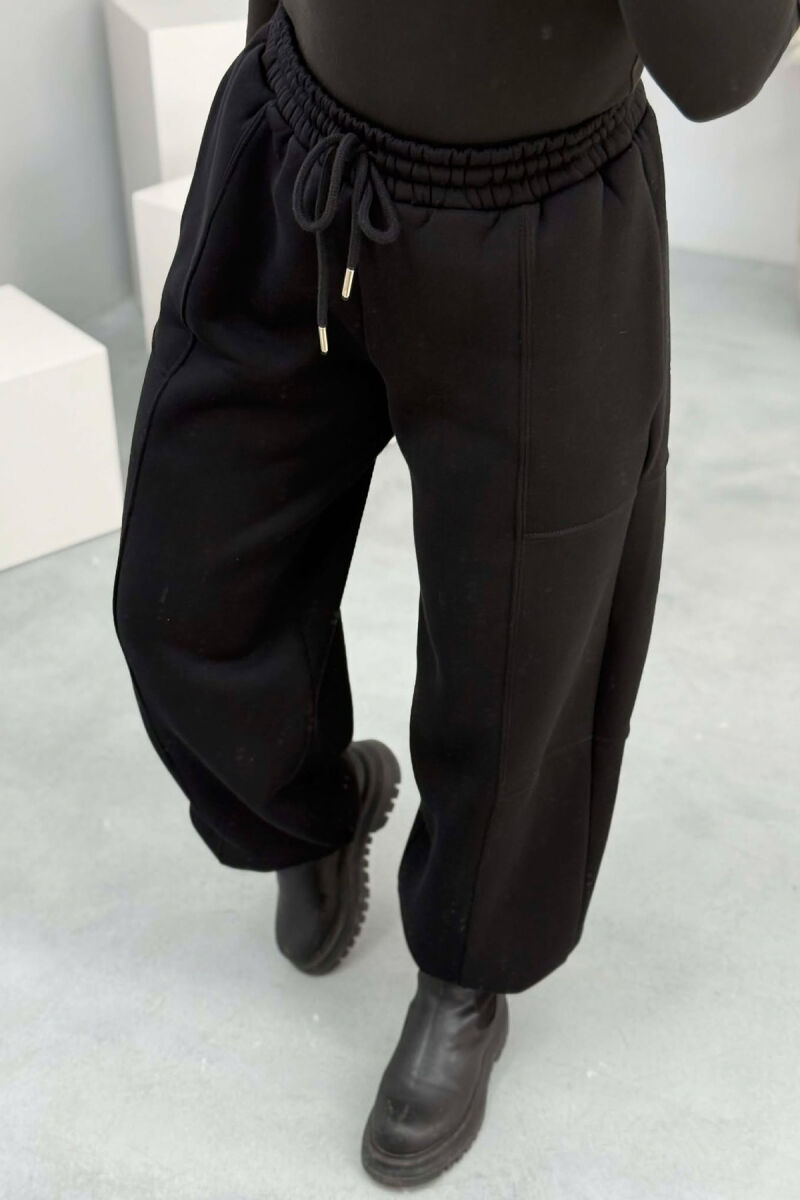 ONE COLOR FLUFFY SIMPLE WOMEN JOGGERS BLACK/ E ZEZE - 6