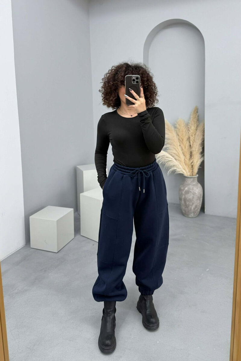 ONE COLOR FLUFFY SIMPLE WOMEN JOGGERS BLUE/BLU - 1