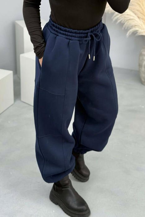 ONE COLOR FLUFFY SIMPLE WOMEN JOGGERS BLUE/BLU - 2