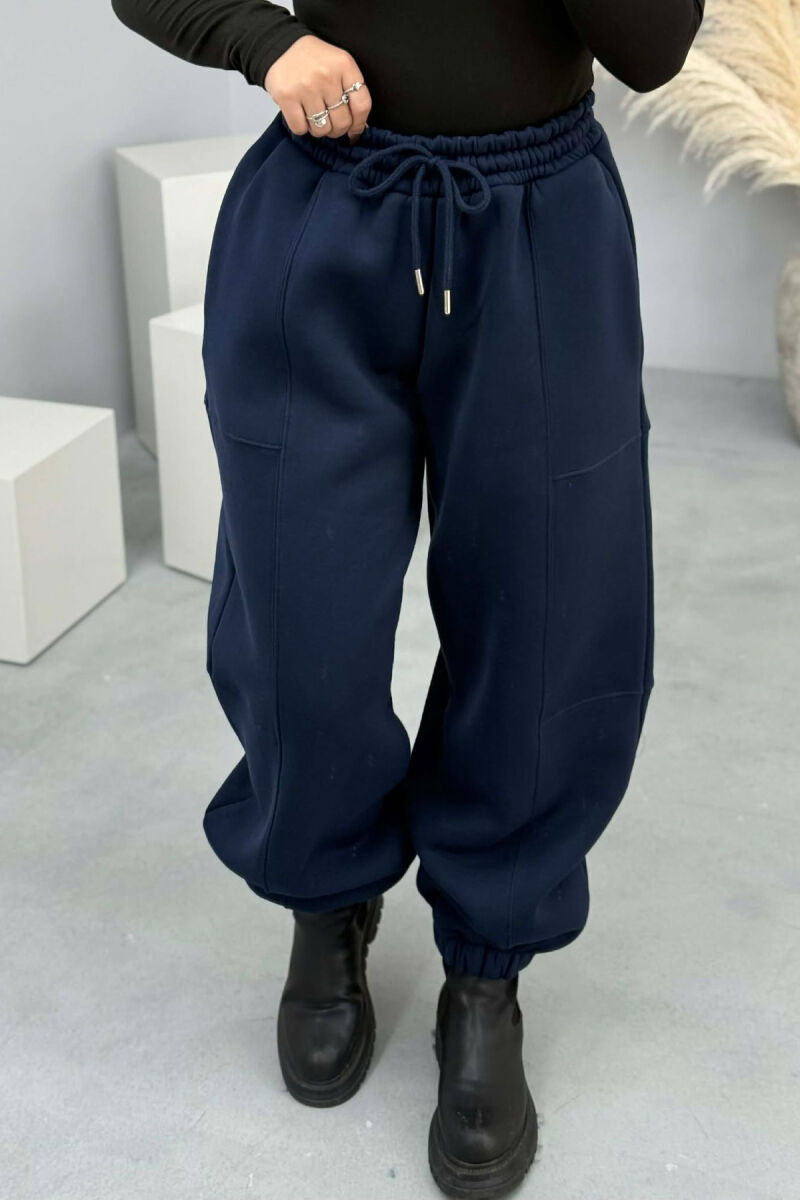 ONE COLOR FLUFFY SIMPLE WOMEN JOGGERS BLUE/BLU - 3