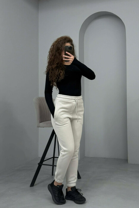 ONE COLOR FLUFFY SIMPLE WOMEN SWEATPANTS BRIGHT GREY/GRI E SHNDRITSHME - KLAUDIO FASHION