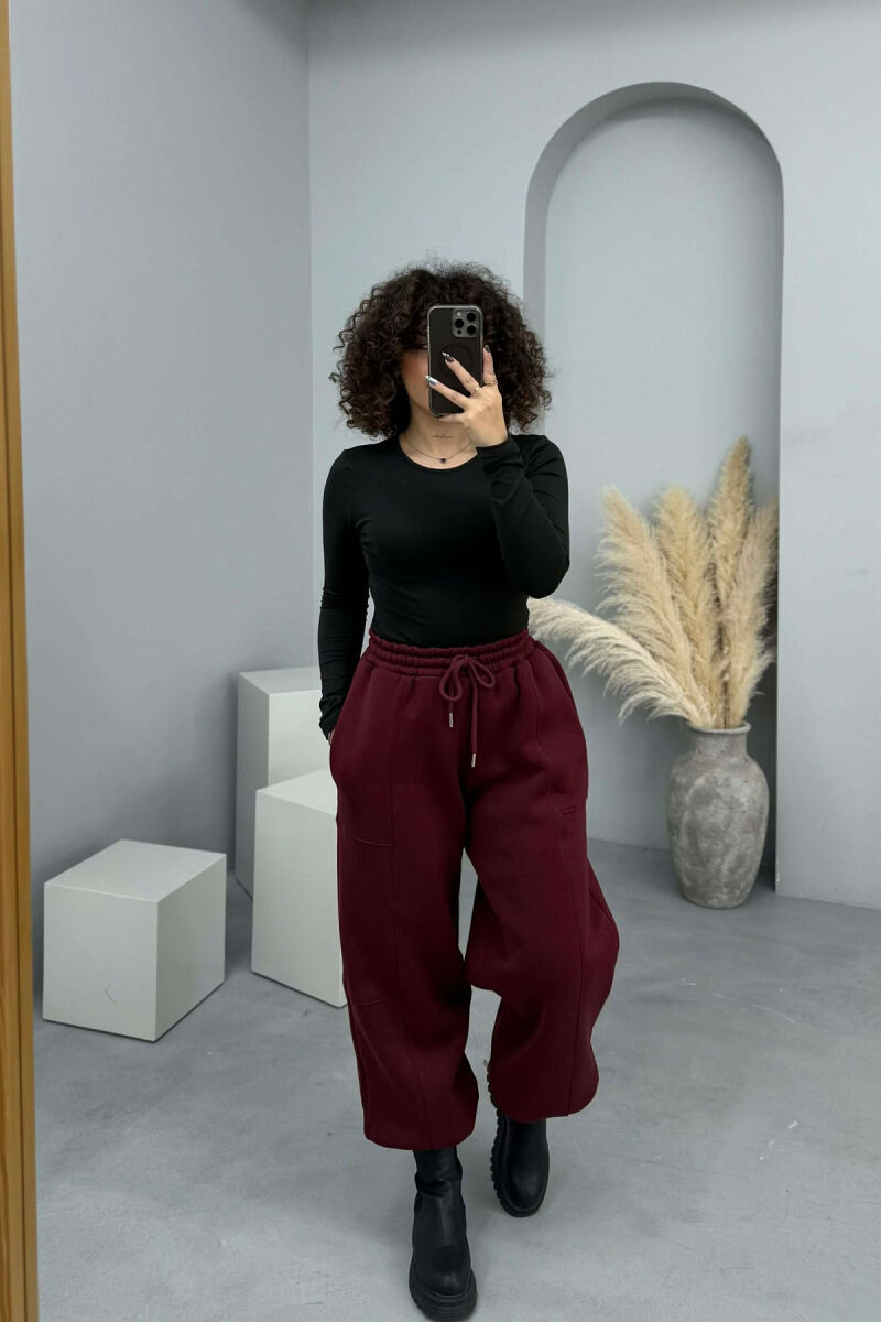 ONE COLOR FLUFFY SIMPLE WOMEN JOGGERS BURGUNDY/VISHNJE - 4
