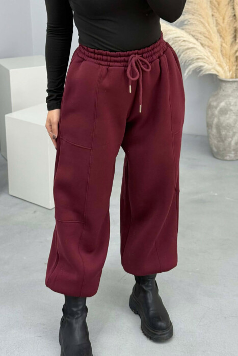 ONE COLOR FLUFFY SIMPLE WOMEN JOGGERS BURGUNDY/VISHNJE - 5