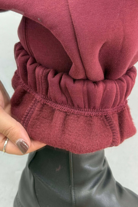 ONE COLOR FLUFFY SIMPLE WOMEN JOGGERS BURGUNDY/VISHNJE - 6