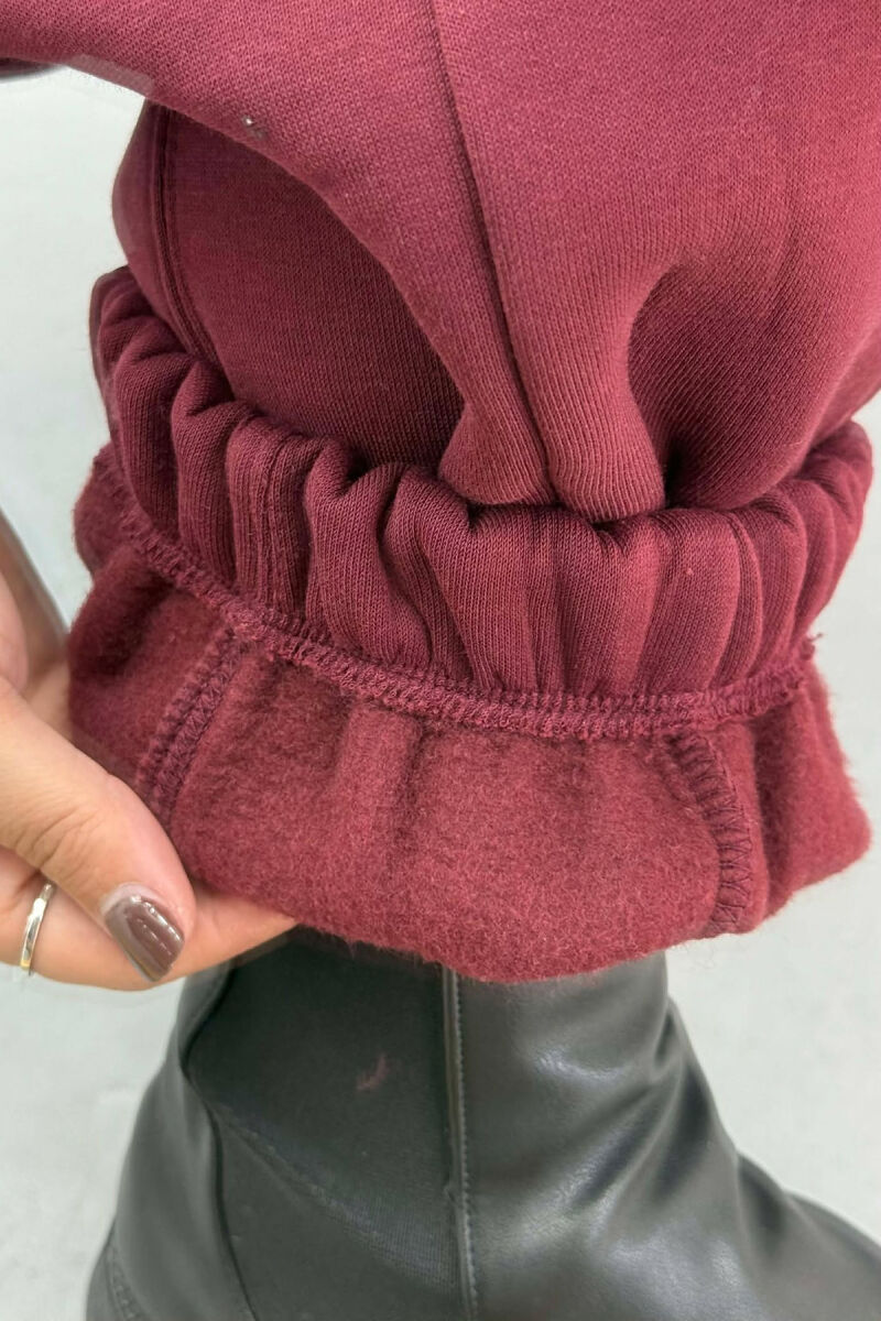 ONE COLOR FLUFFY SIMPLE WOMEN JOGGERS BURGUNDY/VISHNJE - 6