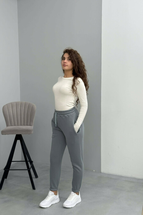 ONE COLOR FLUFFY SIMPLE WOMEN SWEATPANTS IRON GREY/GRI HEKURI - KLAUDIO FASHION