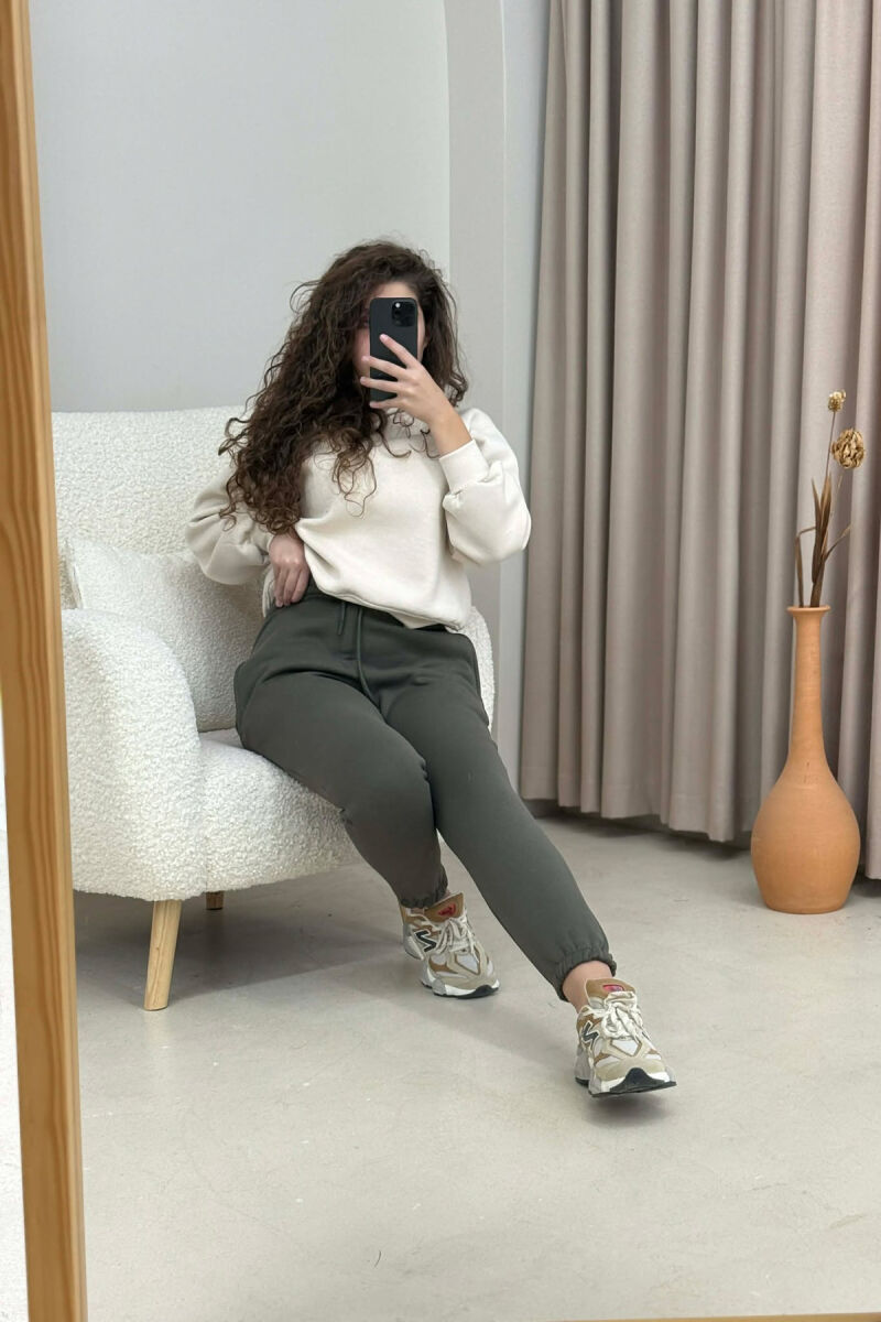 ONE COLOR FLUFFY SIMPLE WOMEN SWEATPANTS OLIVE/ULLI - 3