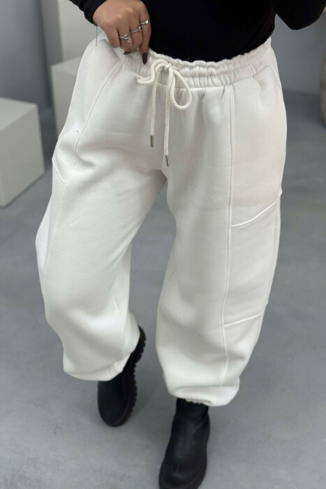 ONE COLOR FLUFFY SIMPLE WOMEN JOGGERS WHITE-E BARDHE - 2