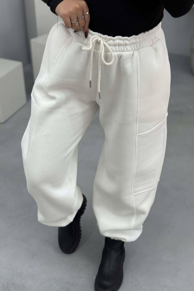 ONE COLOR FLUFFY SIMPLE WOMEN JOGGERS WHITE-E BARDHE - 2