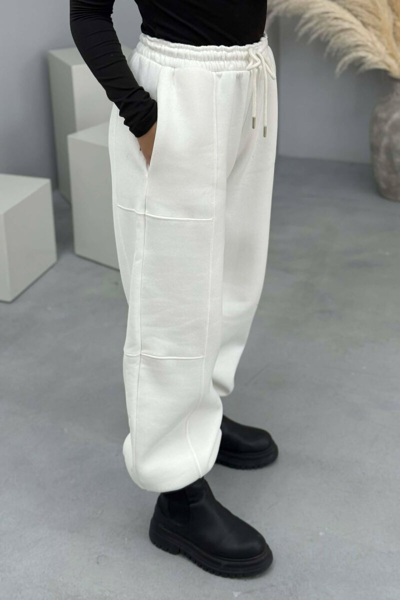 ONE COLOR FLUFFY SIMPLE WOMEN JOGGERS WHITE-E BARDHE - 3