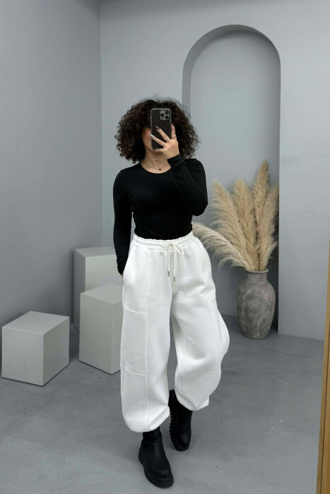 ONE COLOR FLUFFY SIMPLE WOMEN JOGGERS WHITE-E BARDHE - 4