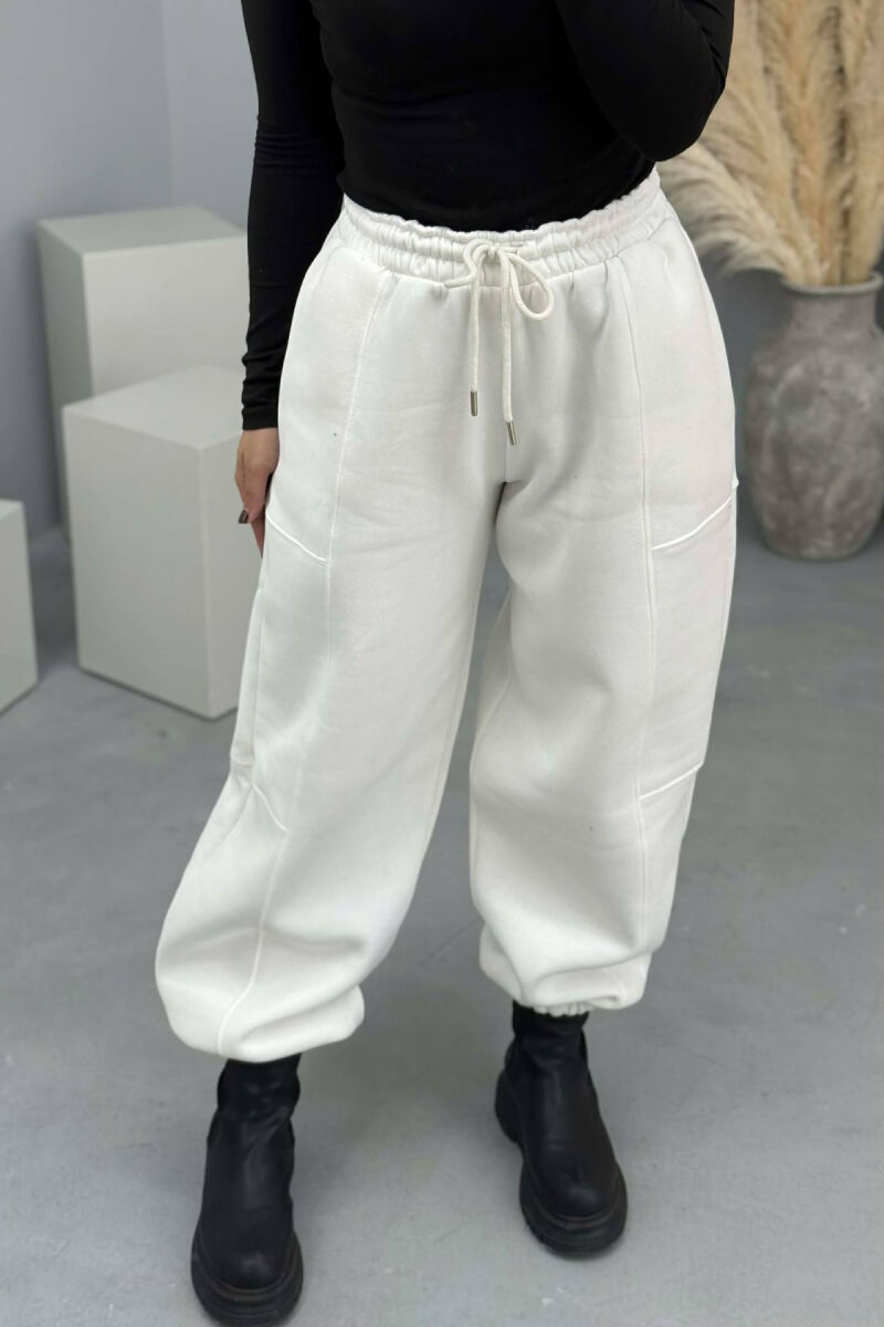 ONE COLOR FLUFFY SIMPLE WOMEN JOGGERS WHITE-E BARDHE - 6