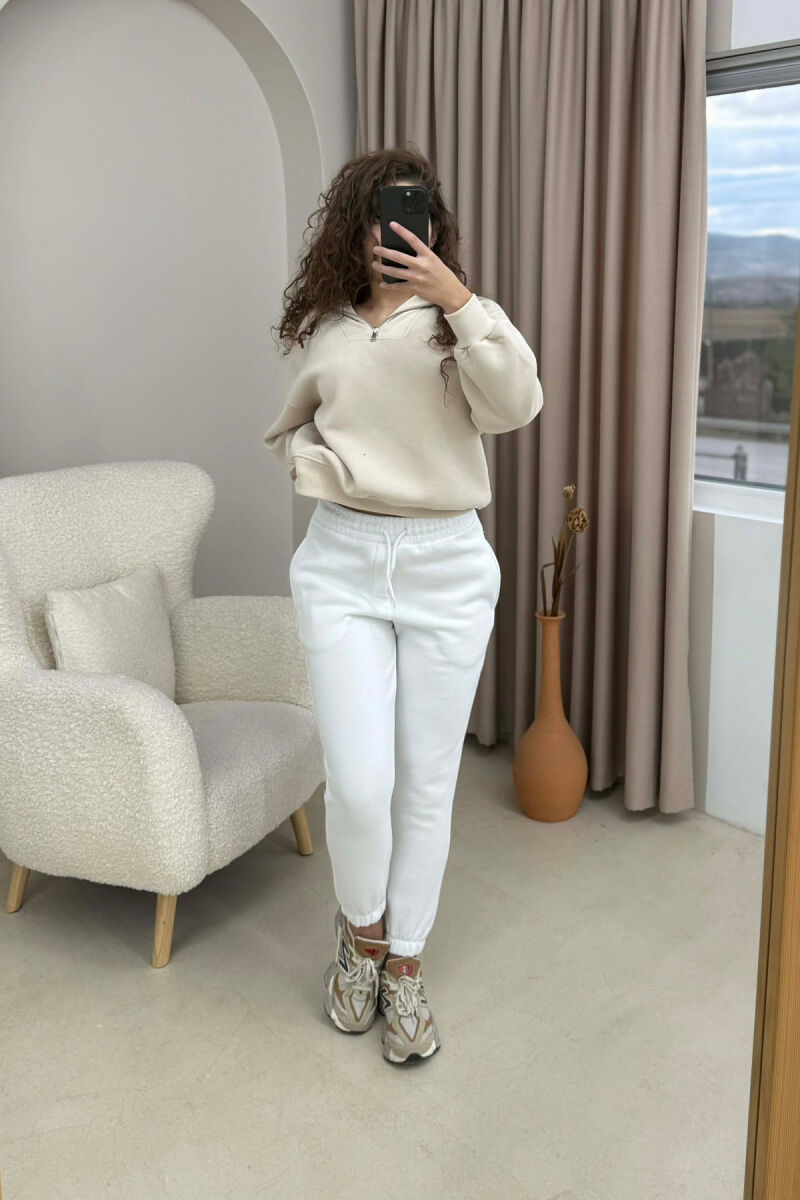 ONE COLOR FLUFFY SIMPLE WOMEN SWEATPANTS WHITE-E BARDHE - 1