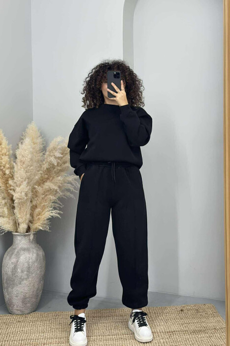 ONE COLOR FLUFFY SIMPLE WOMEN SET BLACK/ E ZEZE - KLAUDIO FASHION