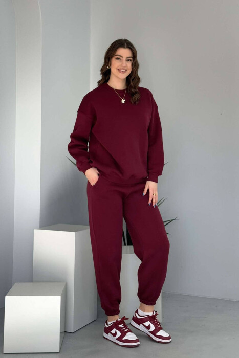 ONE COLOR FLUFFY SIMPLE WOMEN SET BURGUNDY/VISHNJE 