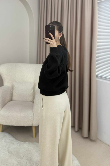 ONE COLOR FLUFFY SIMPLE WOMEN SWEATSHIRT BLACK/ E ZEZE - 3