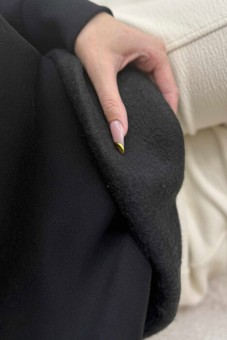 ONE COLOR FLUFFY SIMPLE WOMEN SWEATSHIRT BLACK/ E ZEZE - 4