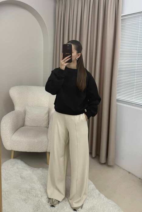 ONE COLOR FLUFFY SIMPLE WOMEN SWEATSHIRT BLACK/ E ZEZE - KLAUDIO FASHION