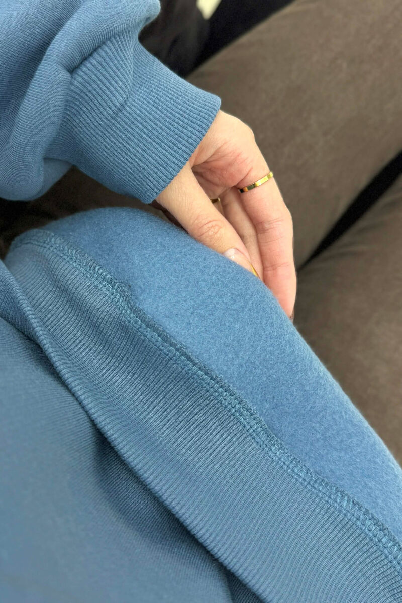 ONE COLOR FLUFFY SIMPLE WOMEN SWEATSHIRT LIGHTBLUE/BZ - 5