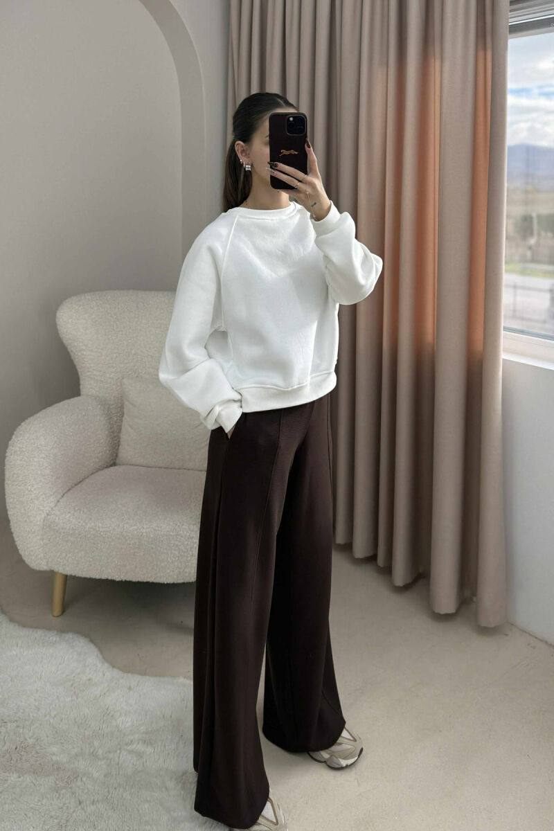 ONE COLOR FLUFFY SIMPLE WOMEN SWEATSHIRT WHITE-E BARDHE - 1