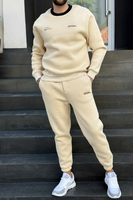 ONE COLOR FLUFFY SWEATSHIRT+JOGGERS MEN SET BEIGE/BEZHE - 1