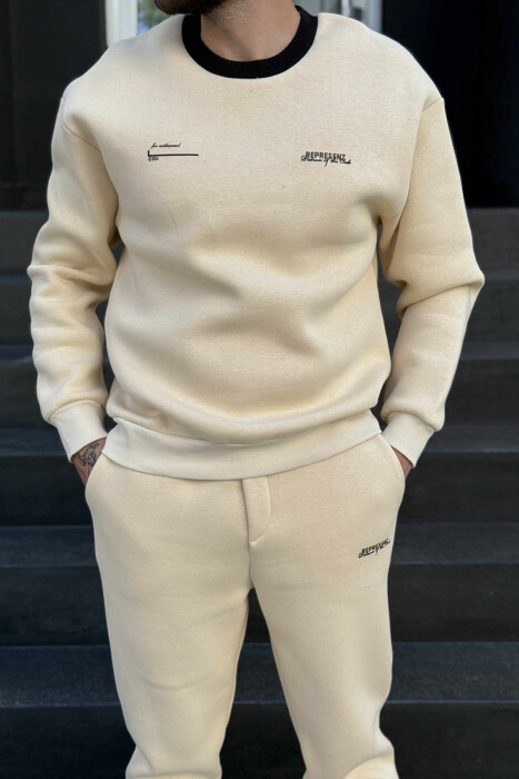 ONE COLOR FLUFFY SWEATSHIRT+JOGGERS MEN SET BEIGE/BEZHE - 2
