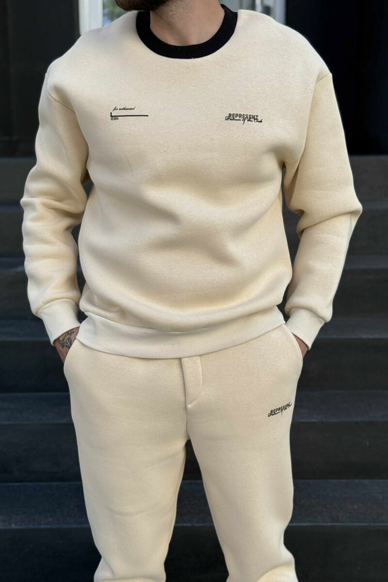 ONE COLOR FLUFFY SWEATSHIRT+JOGGERS MEN SET BEIGE/BEZHE - 2