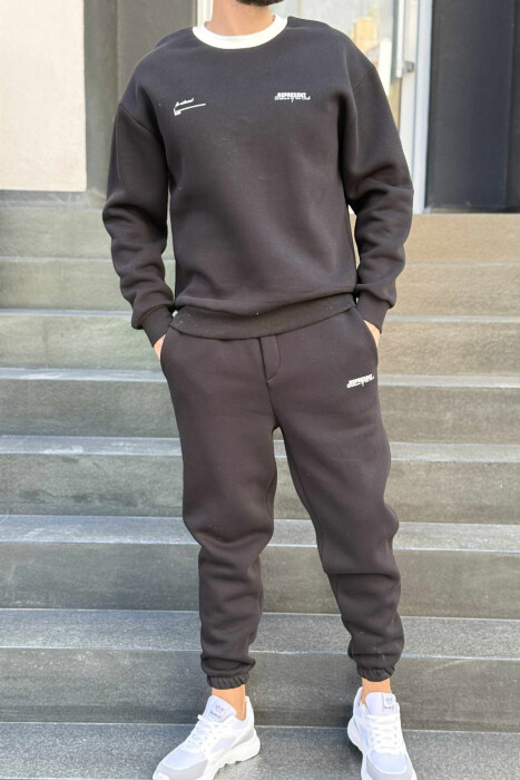 ONE COLOR FLUFFY SWEATSHIRT+JOGGERS MEN SET BLACK/ E ZEZE - 1