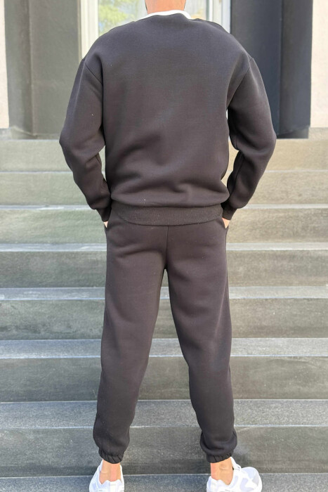 ONE COLOR FLUFFY SWEATSHIRT+JOGGERS MEN SET BLACK/ E ZEZE - 3