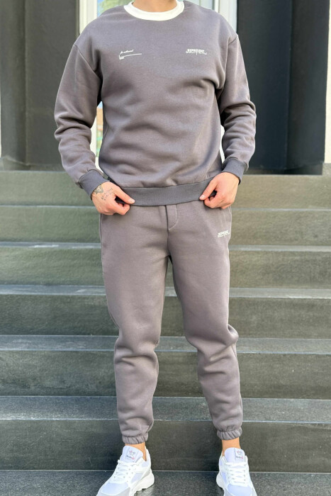 ONE COLOR FLUFFY SWEATSHIRT+JOGGERS MEN SET DARK GREY/GEE 