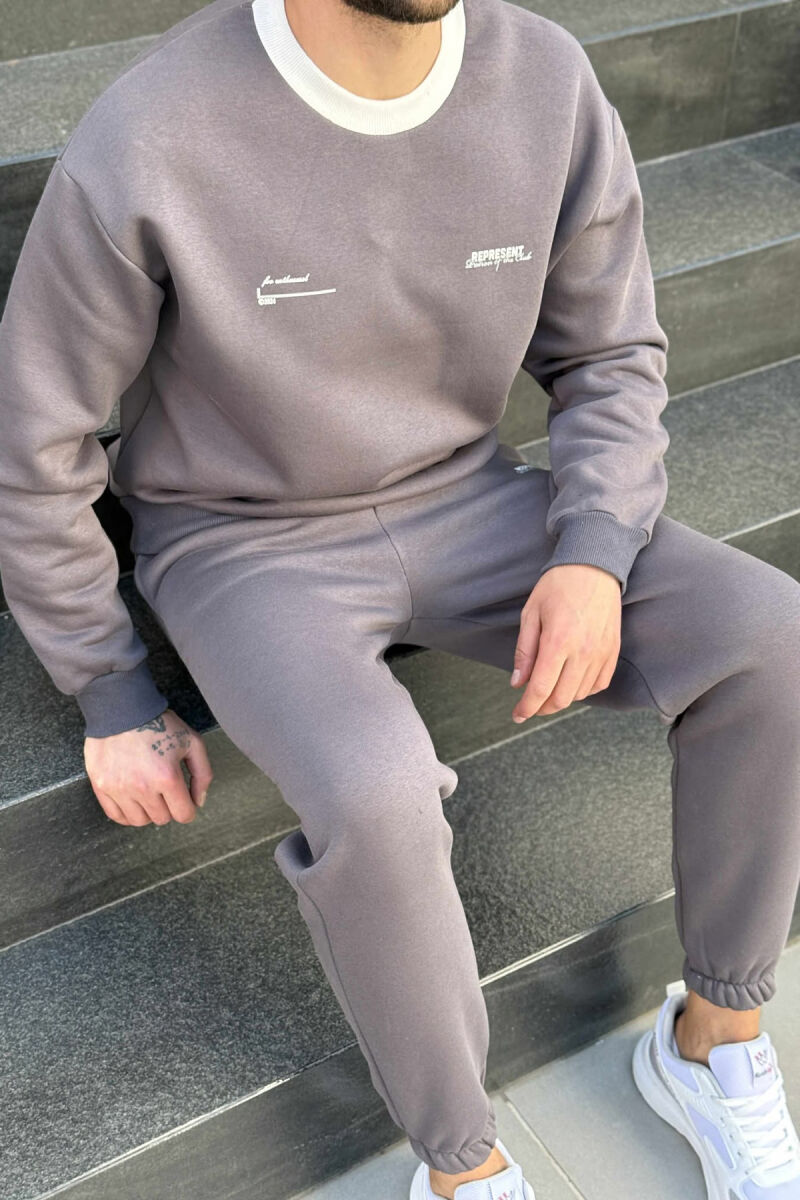 ONE COLOR FLUFFY SWEATSHIRT+JOGGERS MEN SET DARK GREY/GEE - 4