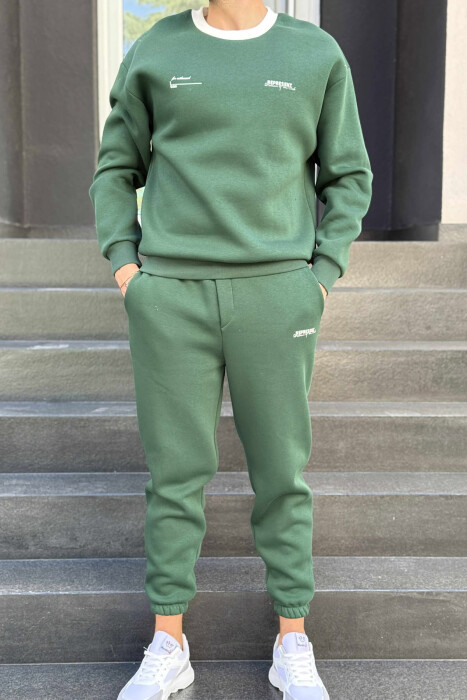 ONE COLOR FLUFFY SWEATSHIRT+JOGGERS MEN SET GREEN/JESHILE 