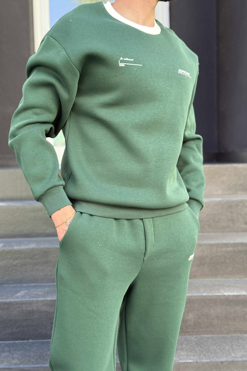 ONE COLOR FLUFFY SWEATSHIRT+JOGGERS MEN SET GREEN/JESHILE - 2
