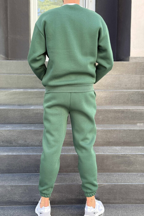 ONE COLOR FLUFFY SWEATSHIRT+JOGGERS MEN SET GREEN/JESHILE - 4