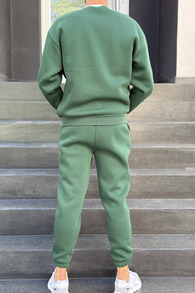 ONE COLOR FLUFFY SWEATSHIRT+JOGGERS MEN SET GREEN/JESHILE - 4