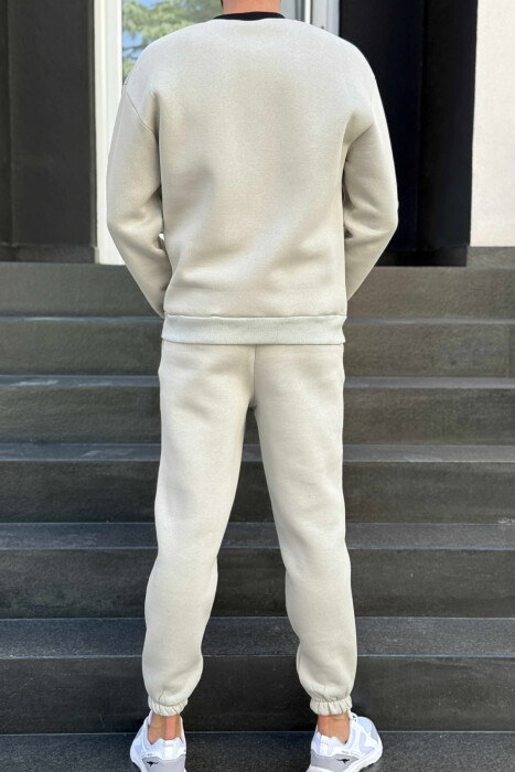 ONE COLOR FLUFFY SWEATSHIRT+JOGGERS MEN SET LIGHT GREY/GZ - 4