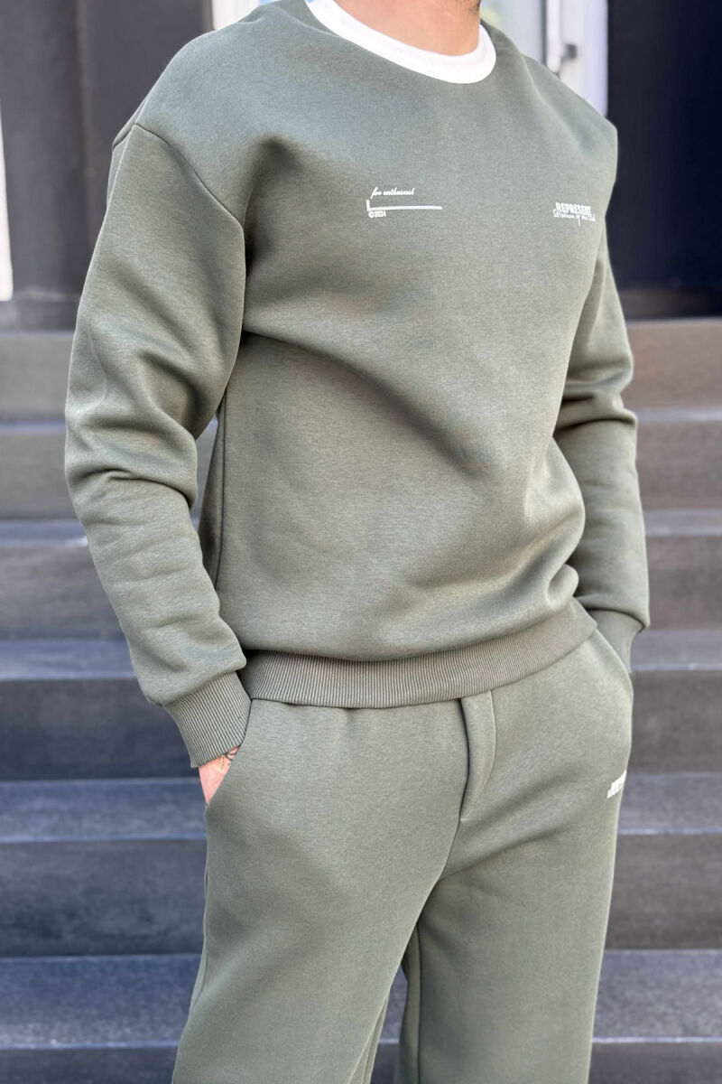 ONE COLOR FLUFFY SWEATSHIRT+JOGGERS MEN SET OLIVE/ULLI - 2