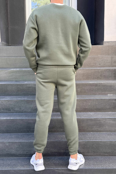 ONE COLOR FLUFFY SWEATSHIRT+JOGGERS MEN SET OLIVE/ULLI - 4