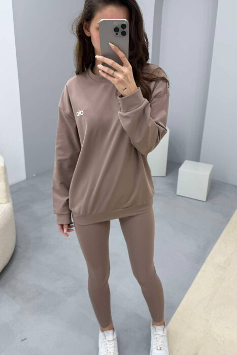 ONE COLOR FLUFFY SWEATSHIRT+LEGGINGS WOMEN SET BEIGE/BEZHE 