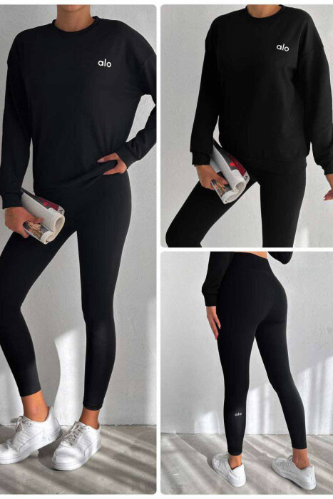 ONE COLOR FLUFFY SWEATSHIRT+LEGGINGS WOMEN SET BLACK/ E ZEZE 