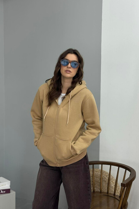 ONE COLOR FLUFFY WOMEN COTTON JACKET BEIGE/BEZHE 