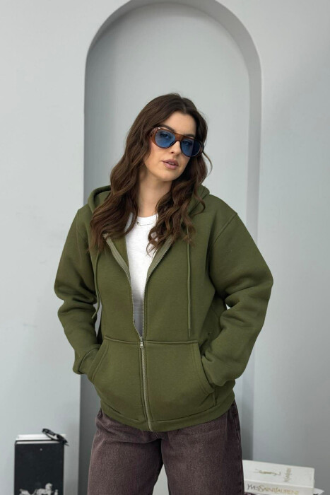 ONE COLOR FLUFFY WOMEN COTTON JACKET GREEN/JESHILE 