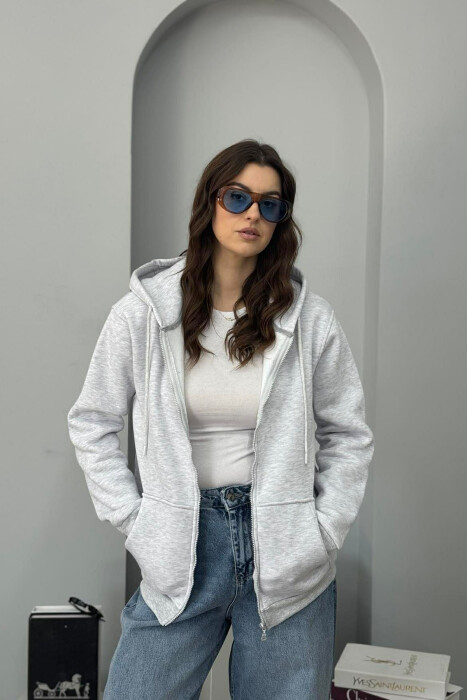 ONE COLOR FLUFFY WOMEN COTTON JACKET LIGHT GREY/GZ 