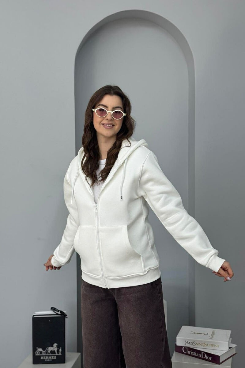 ONE COLOR FLUFFY WOMEN COTTON JACKET WHITE-E BARDHE - 2