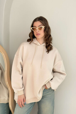 ONE COLOR FLUFFY WOMEN HOODIE BEIGE/BEZHE 