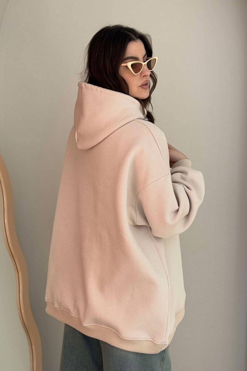 ONE COLOR FLUFFY WOMEN HOODIE BEIGE/BEZHE - 2