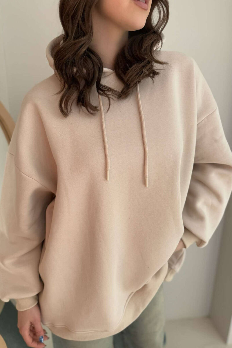 ONE COLOR FLUFFY WOMEN HOODIE BEIGE/BEZHE - 4