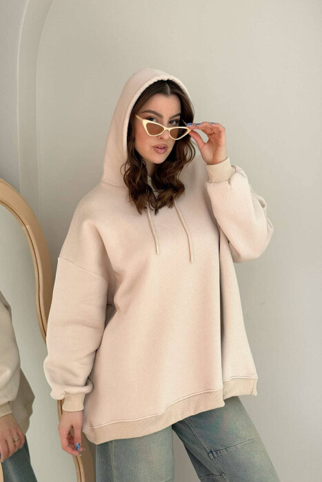 ONE COLOR FLUFFY WOMEN HOODIE BEIGE/BEZHE - 5