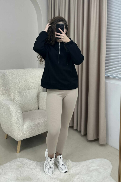 ONE COLOR FLUFFY WOMEN HOODIE BLACK/ E ZEZE - 6